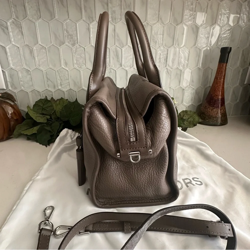 Michael Kors Bedford Pebbled Leather Satchel Bag With Tassels - Taupe - Picture 9 of 13